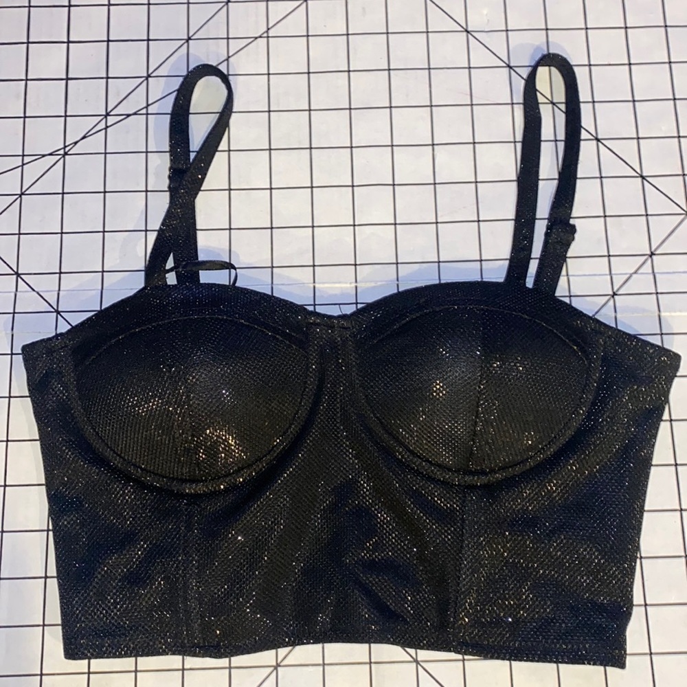Shiny black crop top zip up. size M, tag still attached.